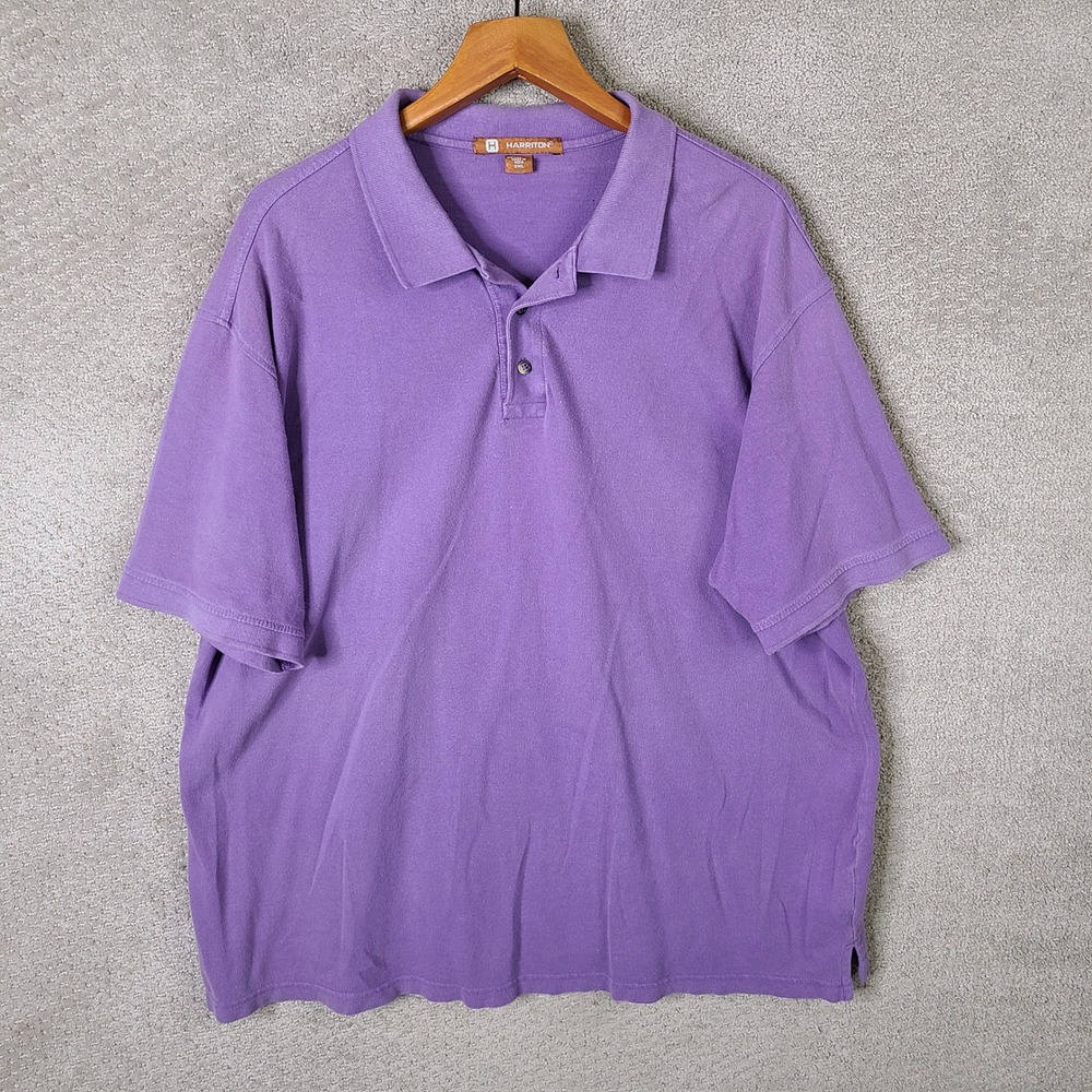 Harriton Shirt Mens 3XL Purple Polo Button Down Cotton Short Sleeve Casual